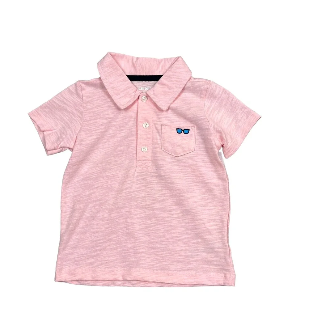 Carters Baby Boys 3Pc Polo Shirt Bodysuit Shorts Outfit Set 6‎ Months Blue Pink
